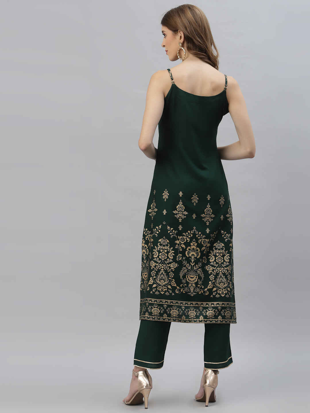 Gold Printed Rayon Straight Kurta Pant Set - Image 3