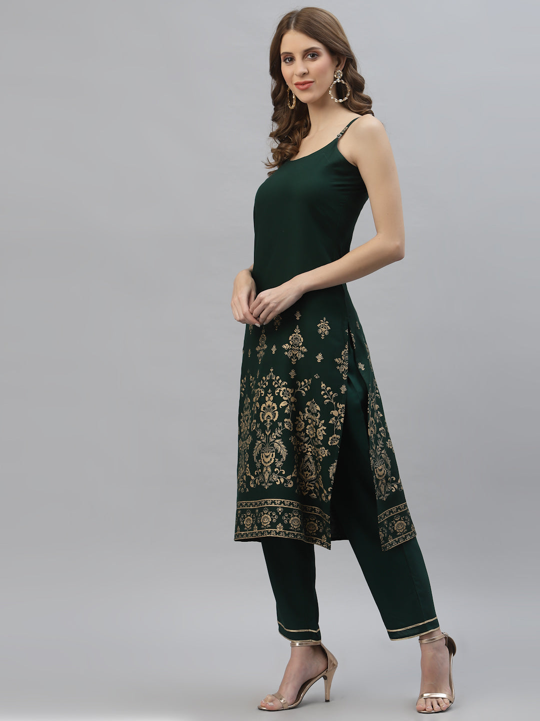 Gold Printed Rayon Straight Kurta Pant Set - Image 2