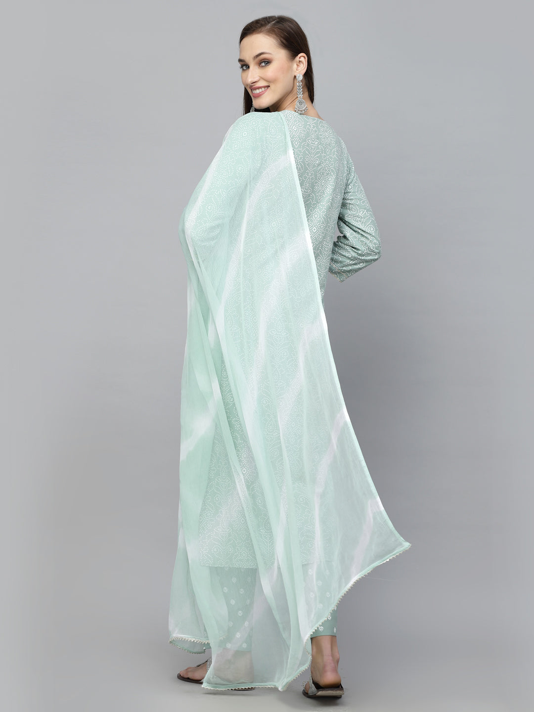 Bandhej Printed Rayon Kurta Pant Dupatta Set - Image 2