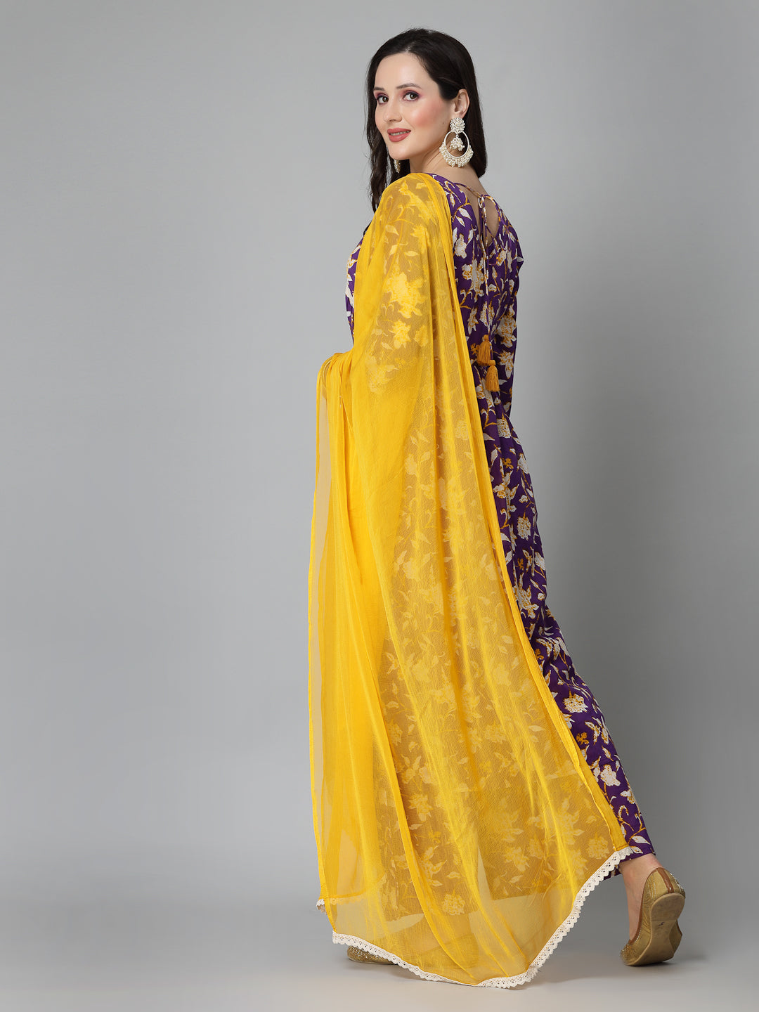 Floral Printed Cotton Pleated Kurta Palazzo Dupatta Set - Image 2