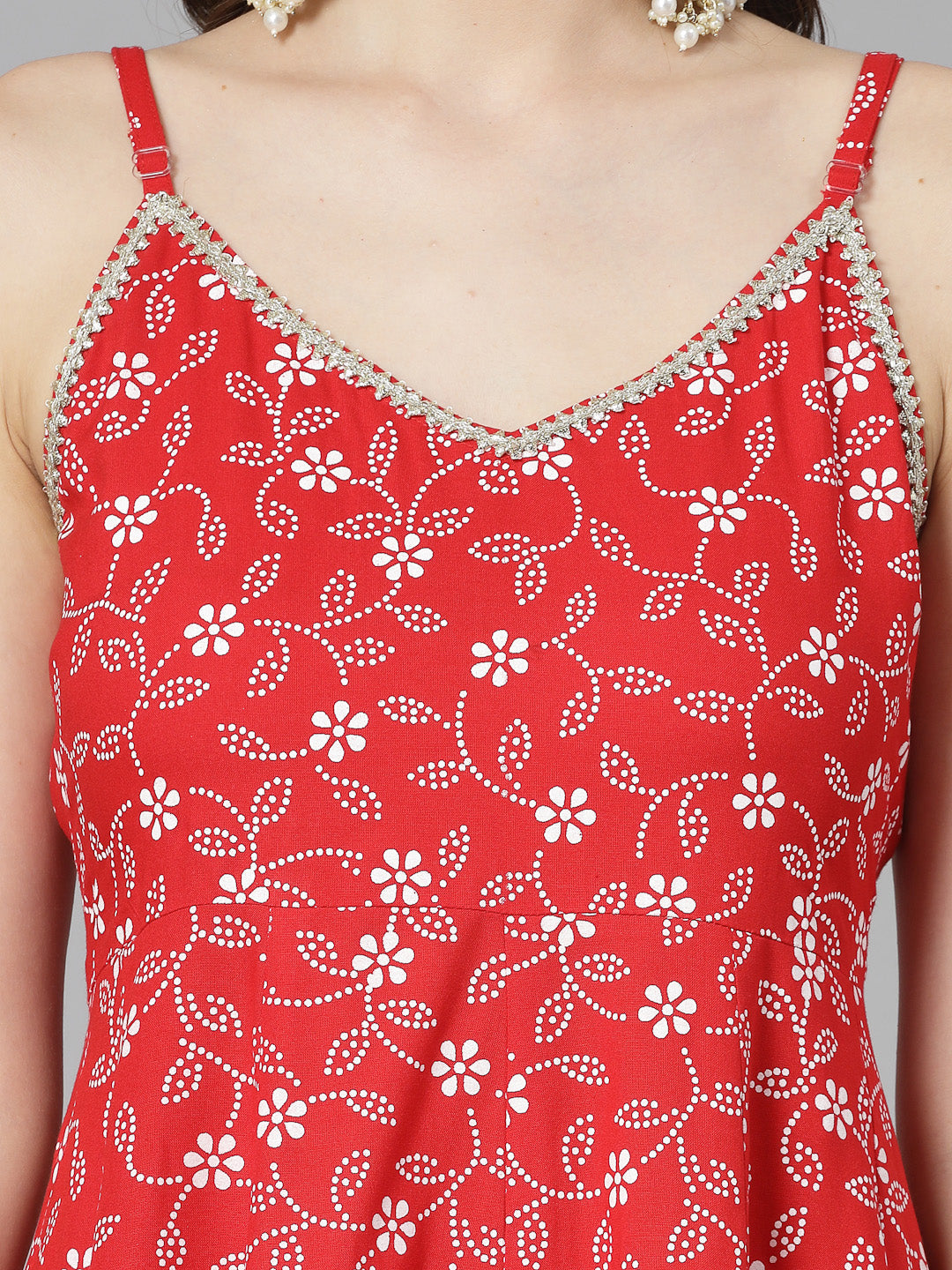 Floral Printed Rayon Anarkali Kurta Pant Dupatta set - Image 4
