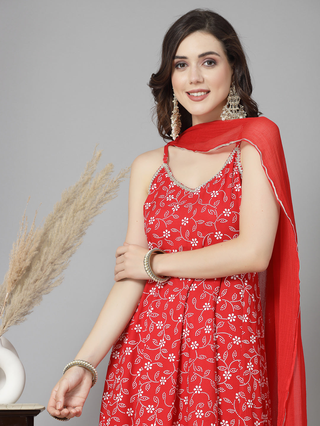 Floral Printed Rayon Anarkali Kurta Pant Dupatta set - Image 5