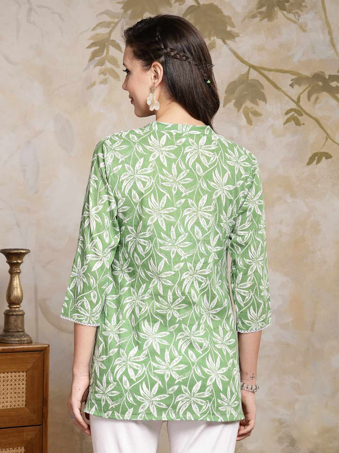 Tropical Printed Cotton Empire Top - Image 4