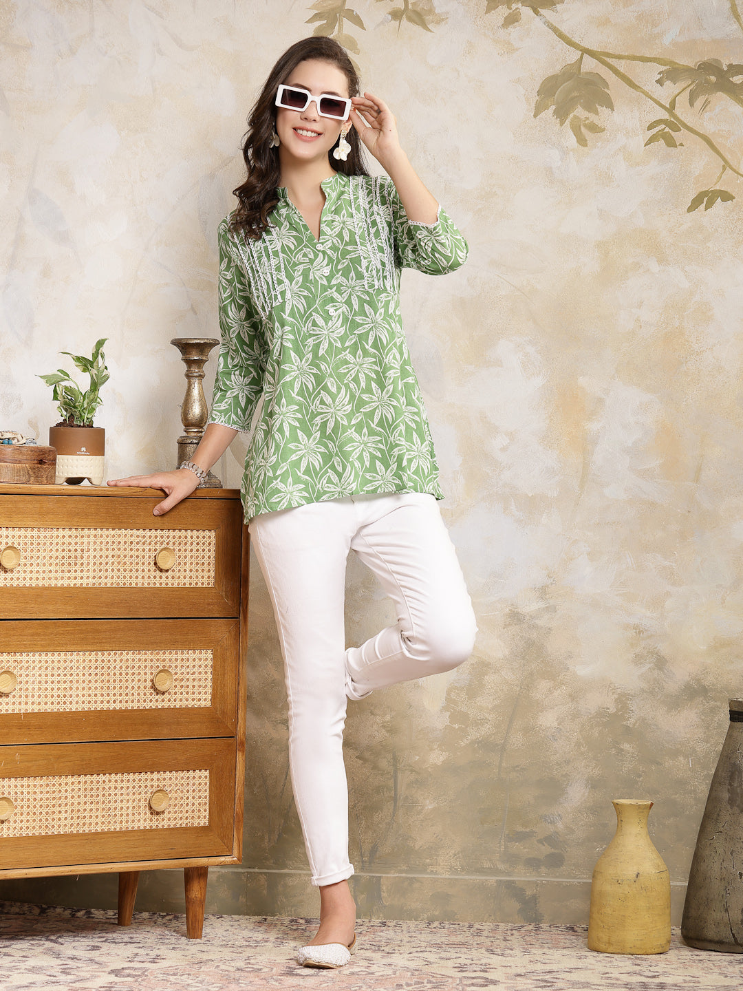 Tropical Printed Cotton Empire Top - Image 6