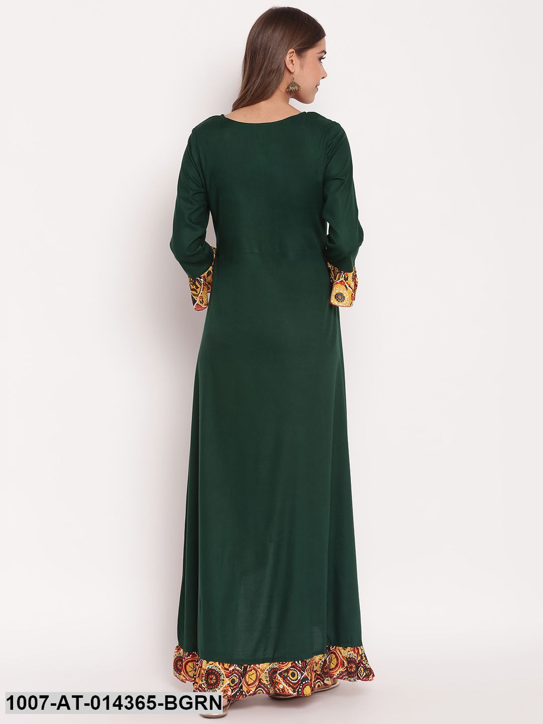Embroidered Rayon High Low Kurta (Bottle Green) - Image 2
