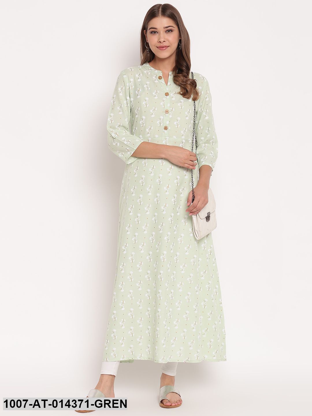 Floral Print Rayon A-Line Kurta (Pastel Green)