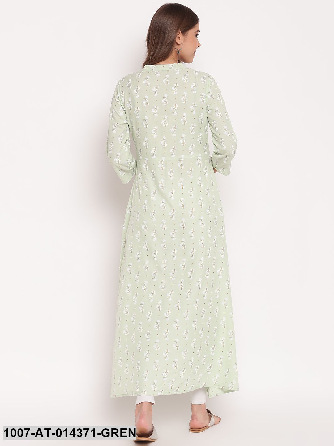 Floral Print Rayon A-Line Kurta (Pastel Green) - Image 2