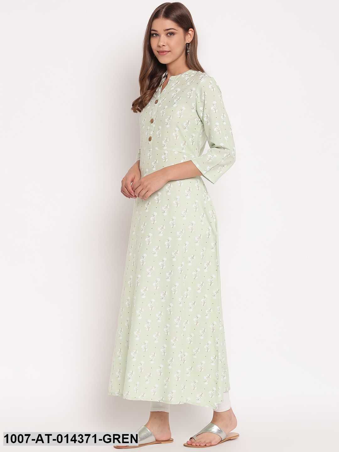 Floral Print Rayon A-Line Kurta (Pastel Green) - Image 4