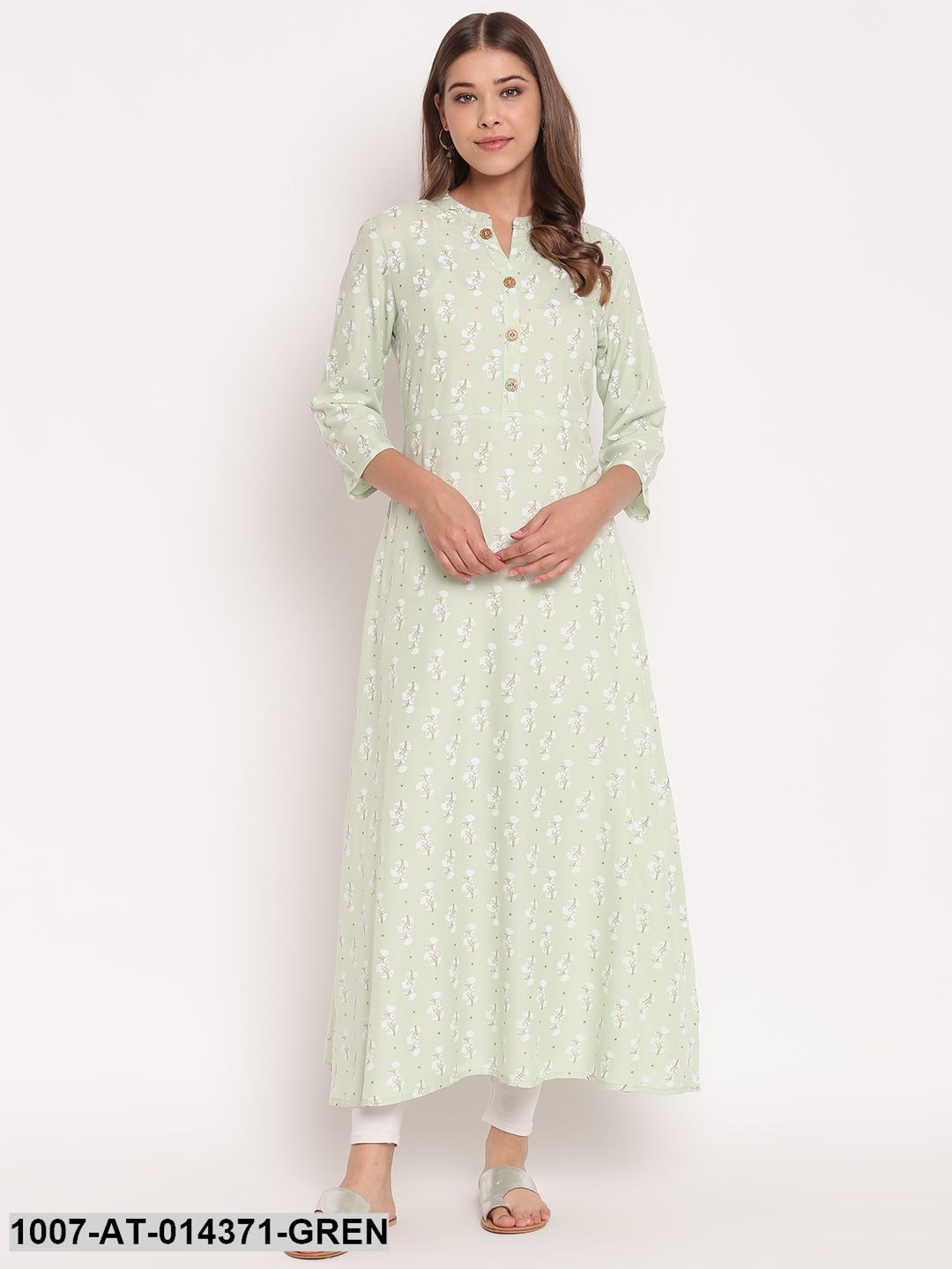 Floral Print Rayon A-Line Kurta (Pastel Green) - Image 5