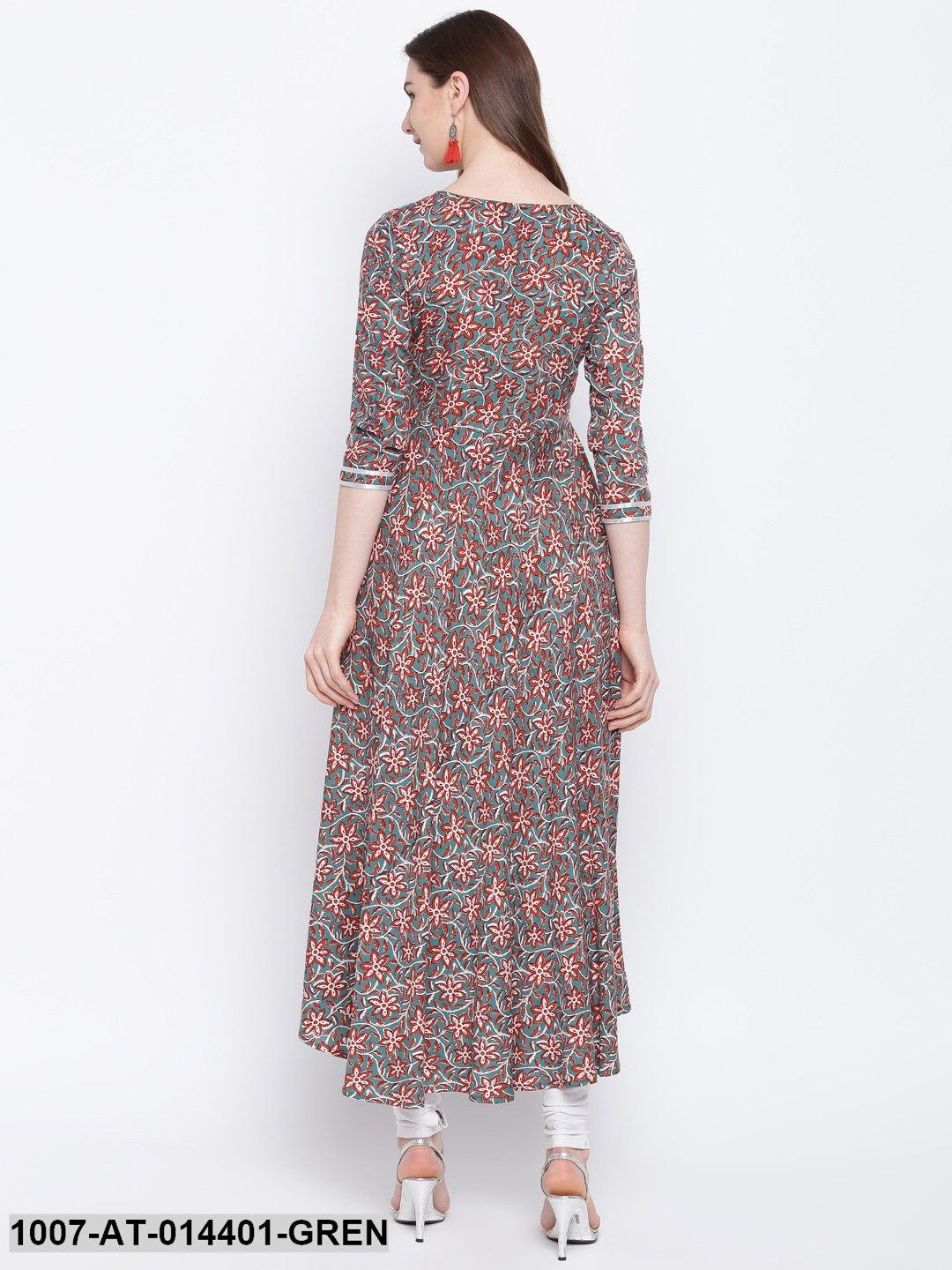 Kalamkari Print Rayon Flared Kurta (Green) - Image 2