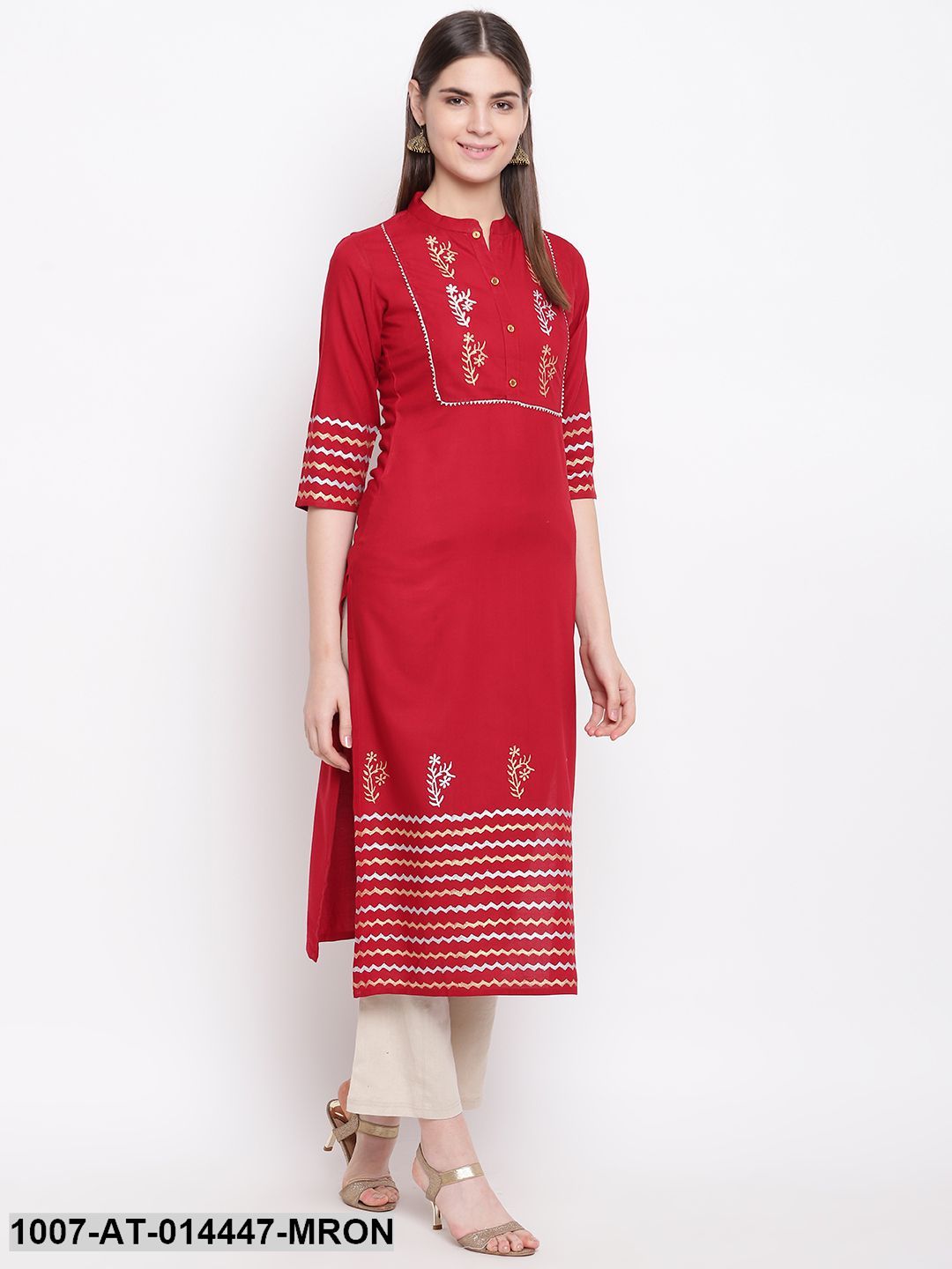 Hand Block Print Cotton Straight Kurta (Maroon) - Image 3