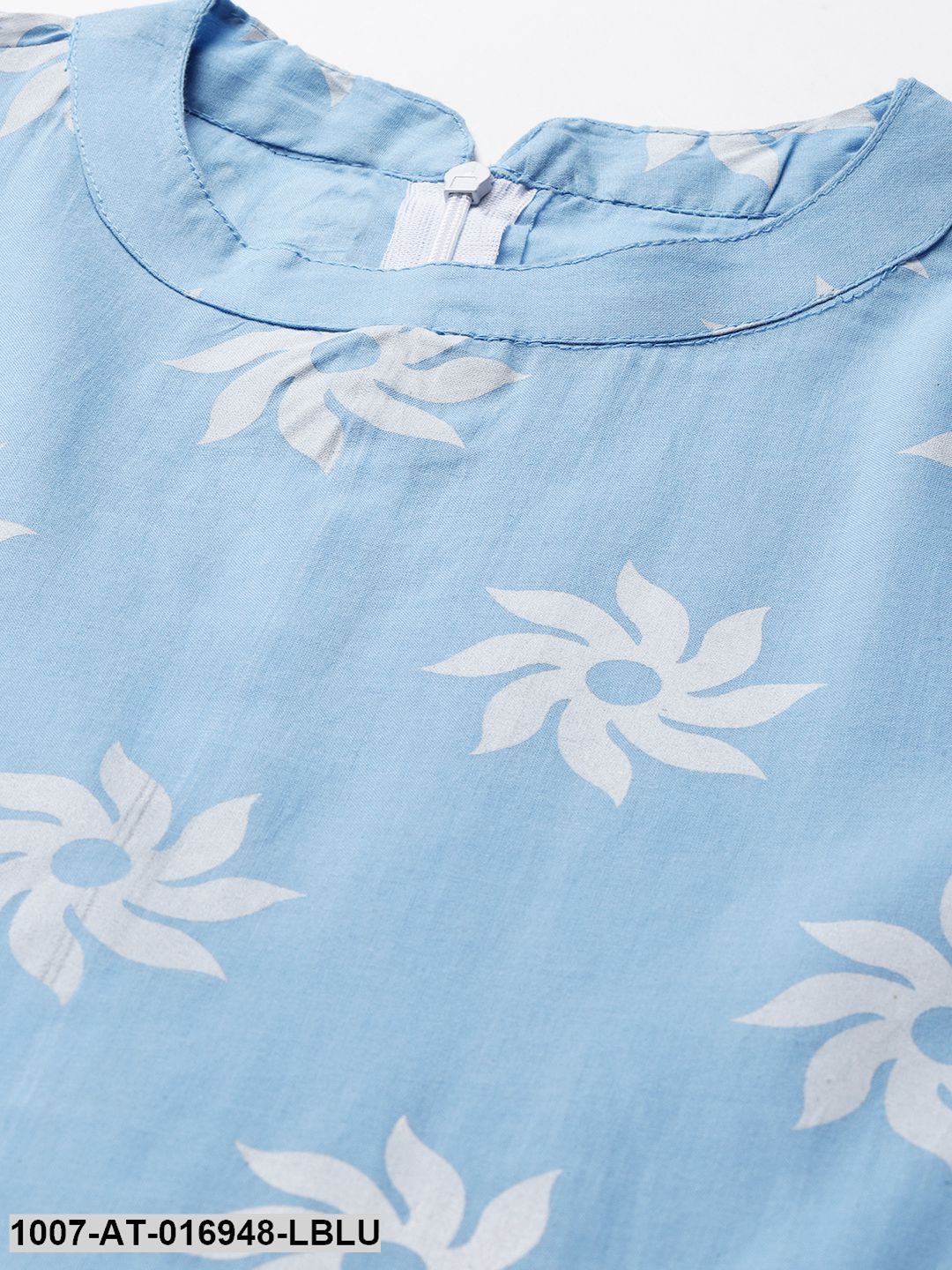 Printed Cotton Front Slit Kurta (Light Blue) - Image 2