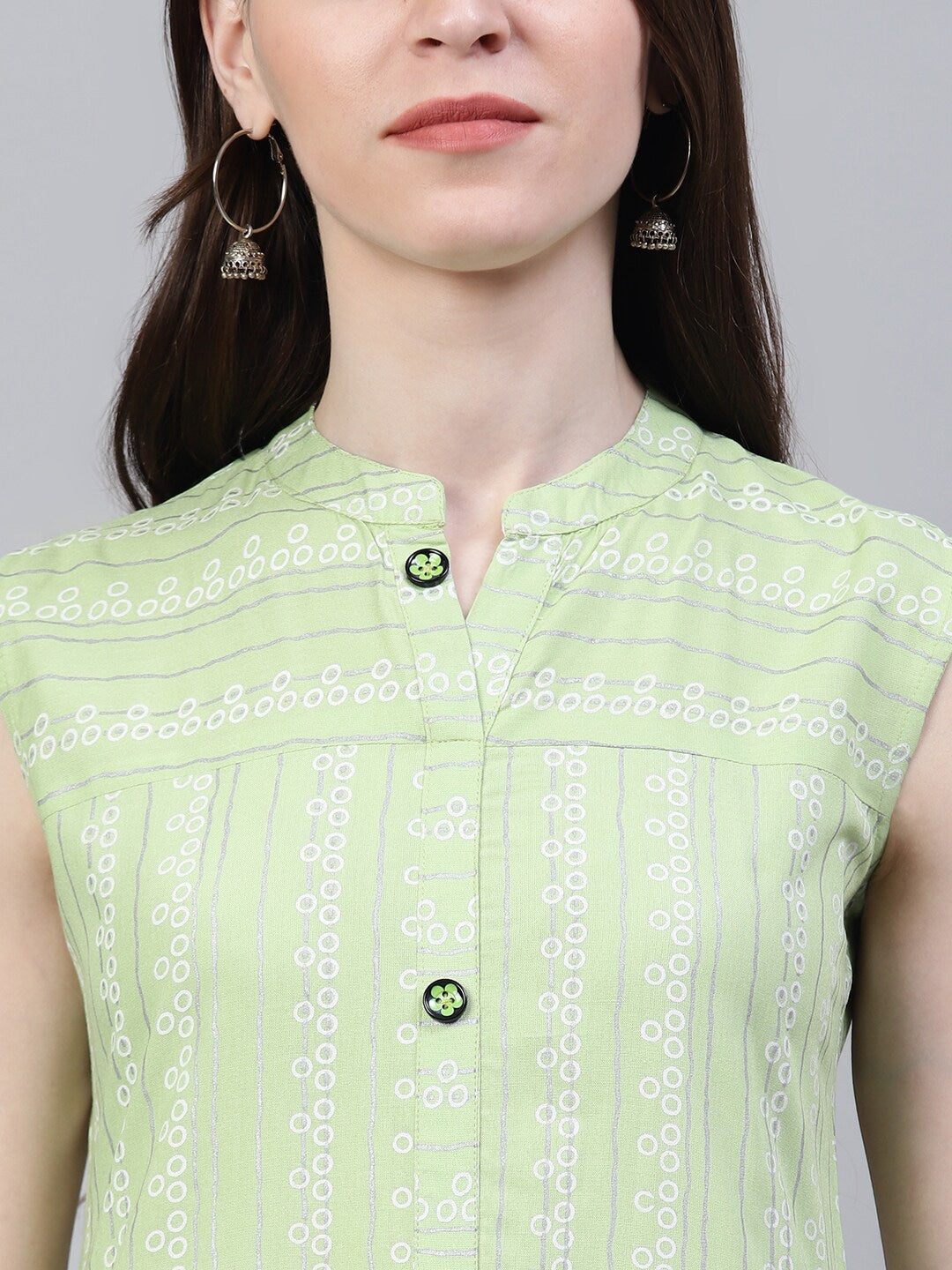 Striped Rayon Straight Kurta (Light Green) - Image 5