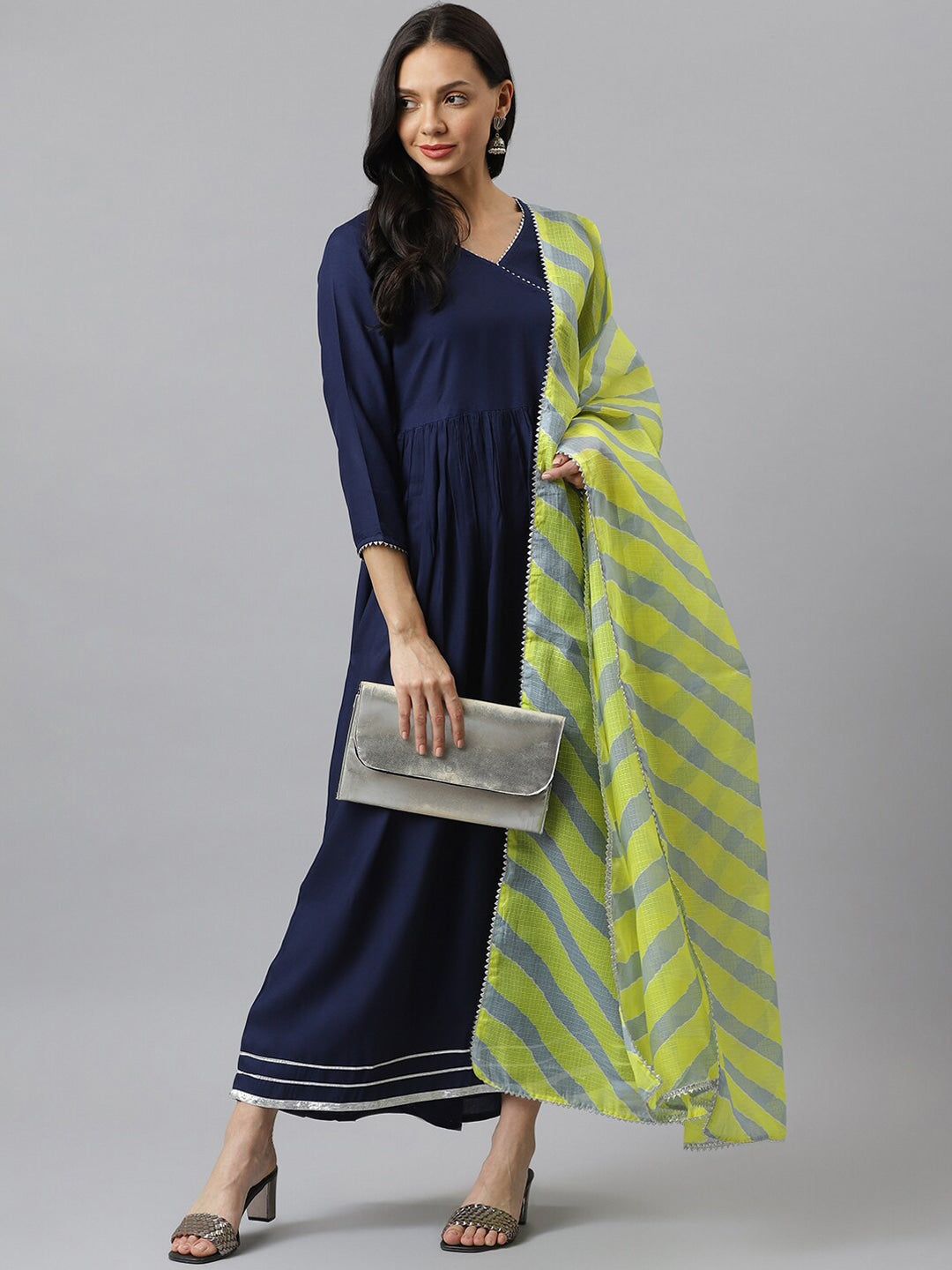 Solid Rayon Angrakha Kurta With Dupatta - Image 5