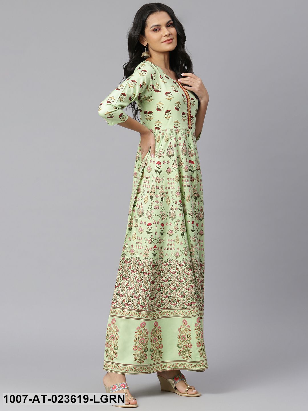 Women's Floral Printed Rayon Anarkali Kurta - Image 3