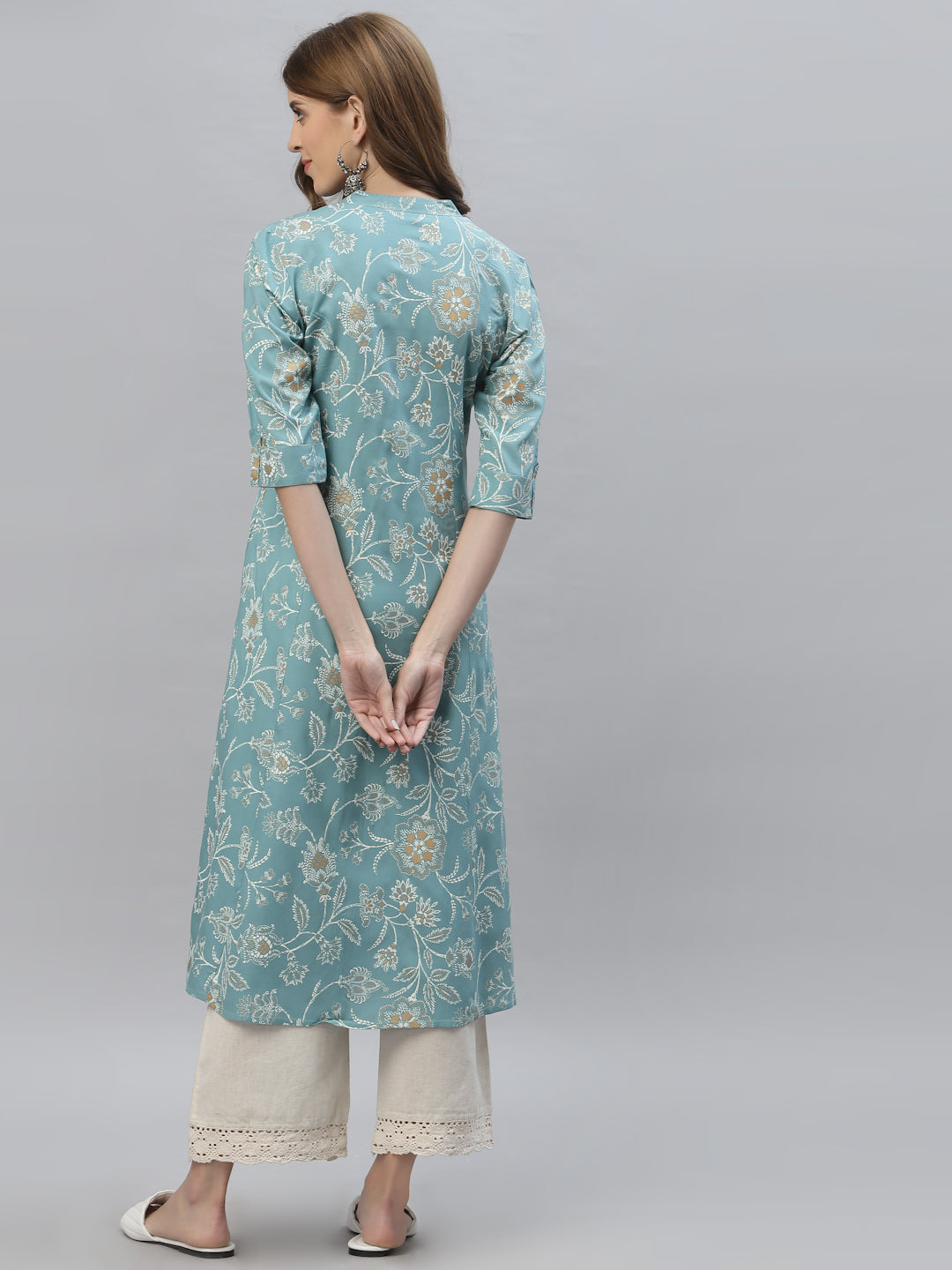Floral Print Rayon A-Line Kurta - Image 3