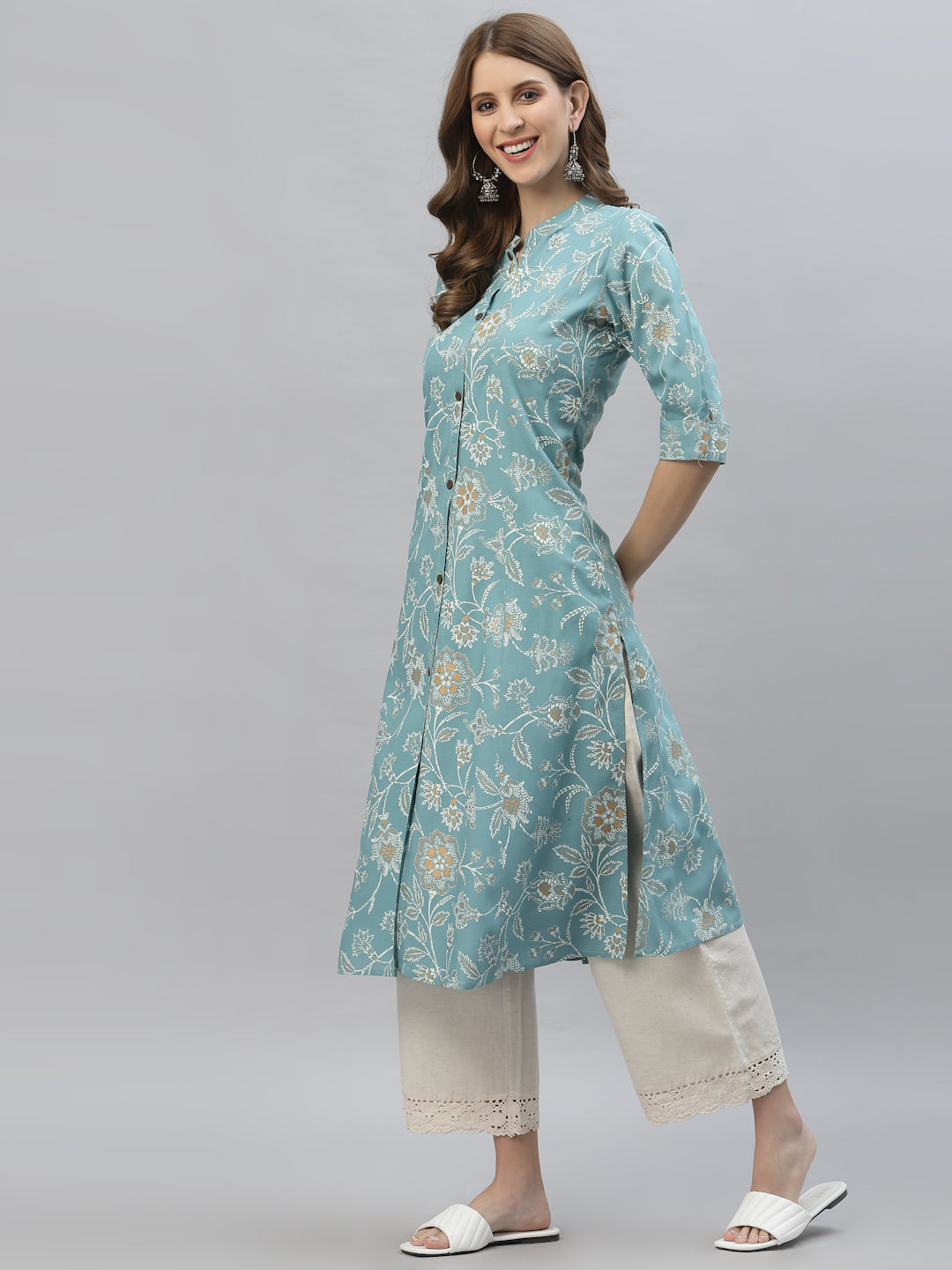 Floral Print Rayon A-Line Kurta - Image 2