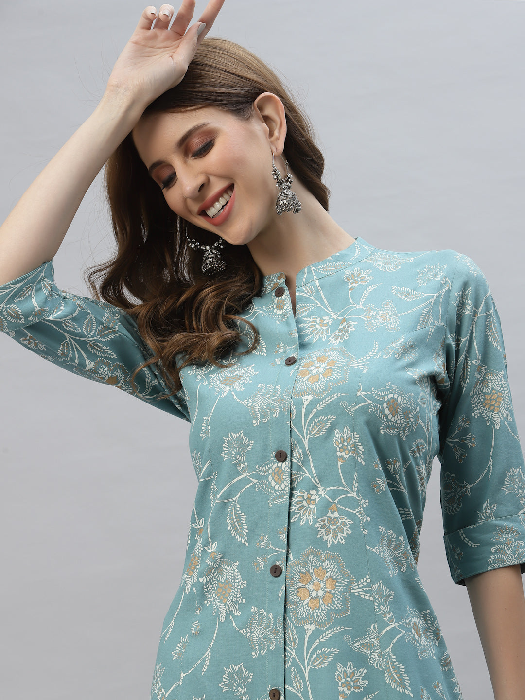 Floral Print Rayon A-Line Kurta - Image 5