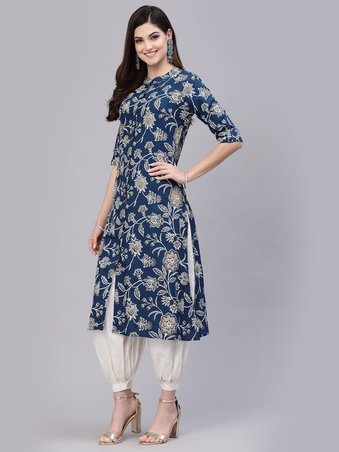 Floral Printed Rayon A-Line Kurta - Image 2