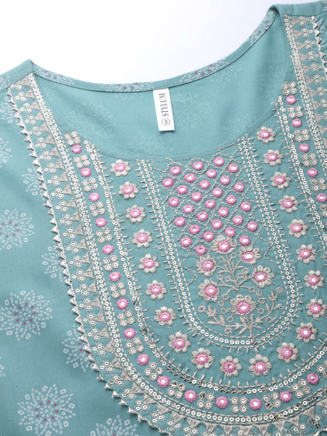 Printed & Embroidered Rayon Flared Kurta - Image 5