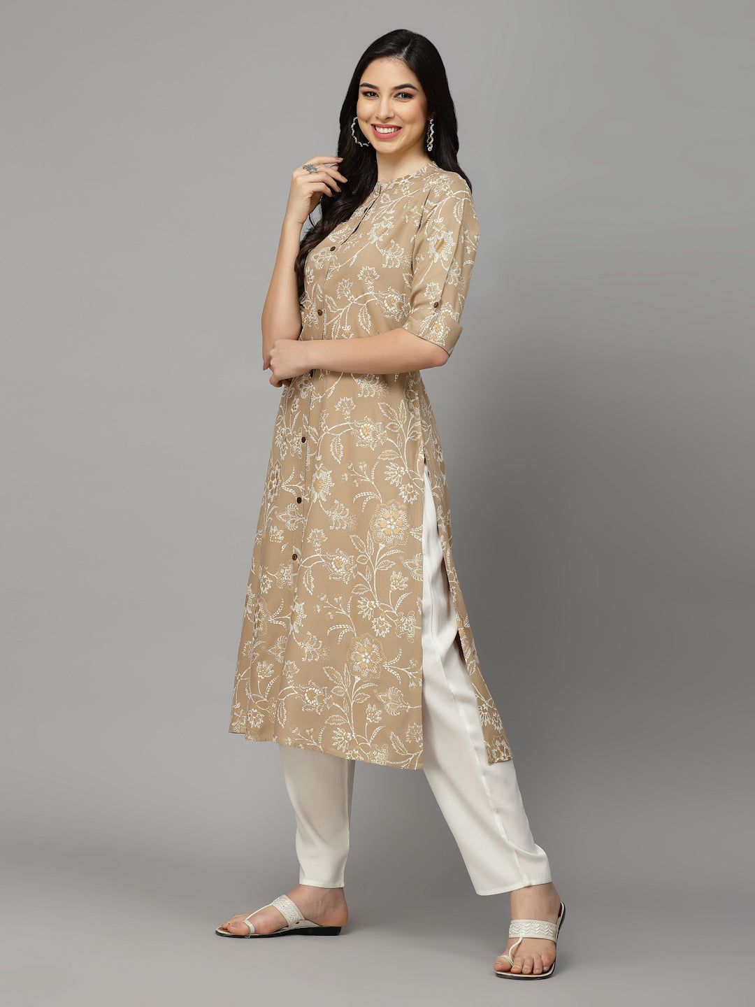 Floral Print Rayon A-Line Kurta - Image 3