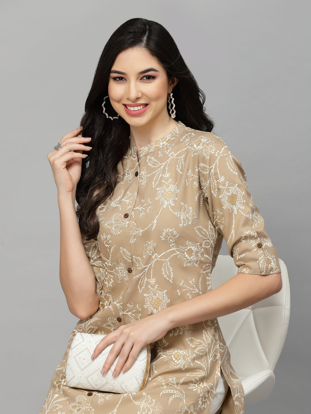 Floral Print Rayon A-Line Kurta - Image 5
