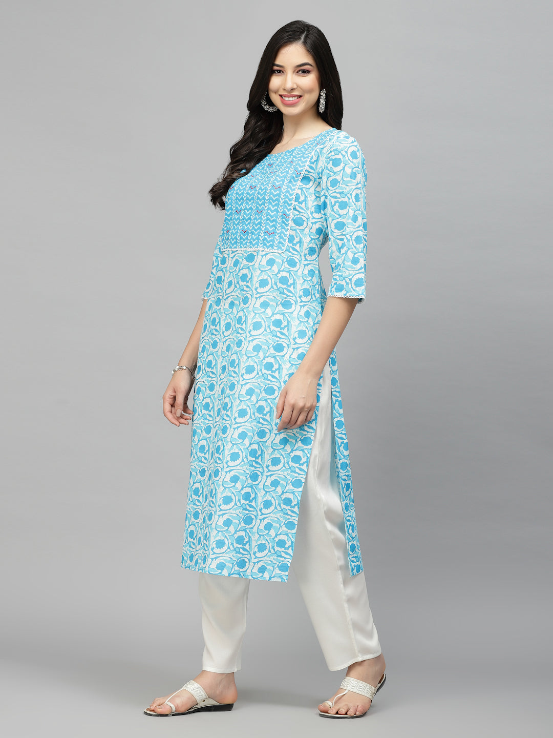 Printed Cotton Slub Straight Kurta - Image 3