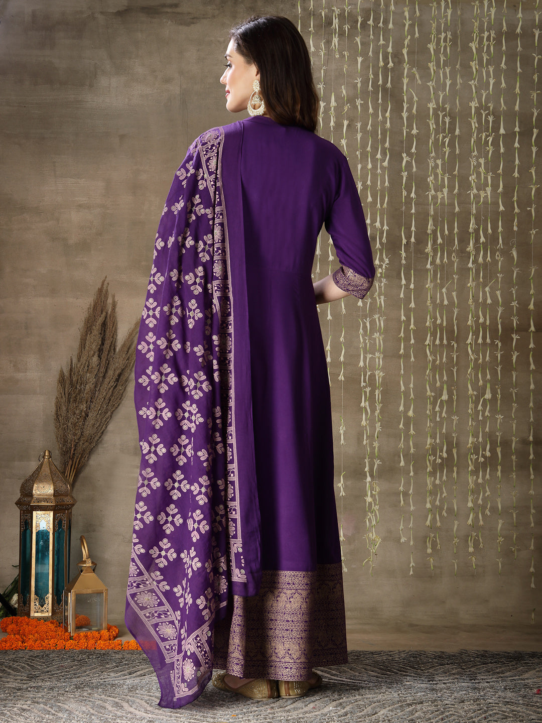 Printed Rayon Anarkali kurta with Dupatta - Image 2