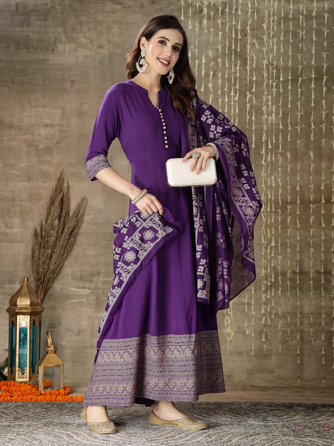 Printed Rayon Anarkali kurta with Dupatta - Image 3