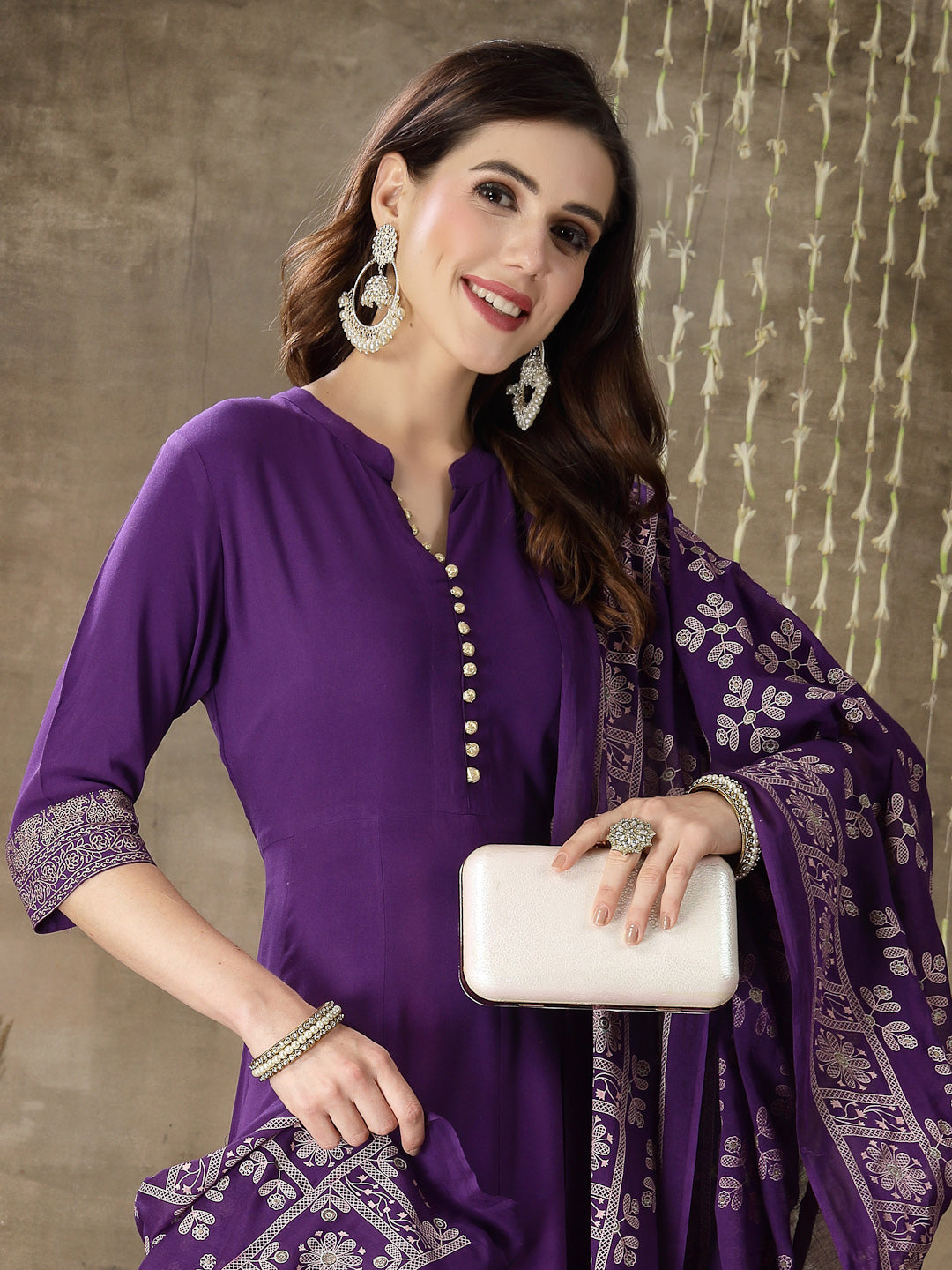 Printed Rayon Anarkali kurta with Dupatta - Image 4