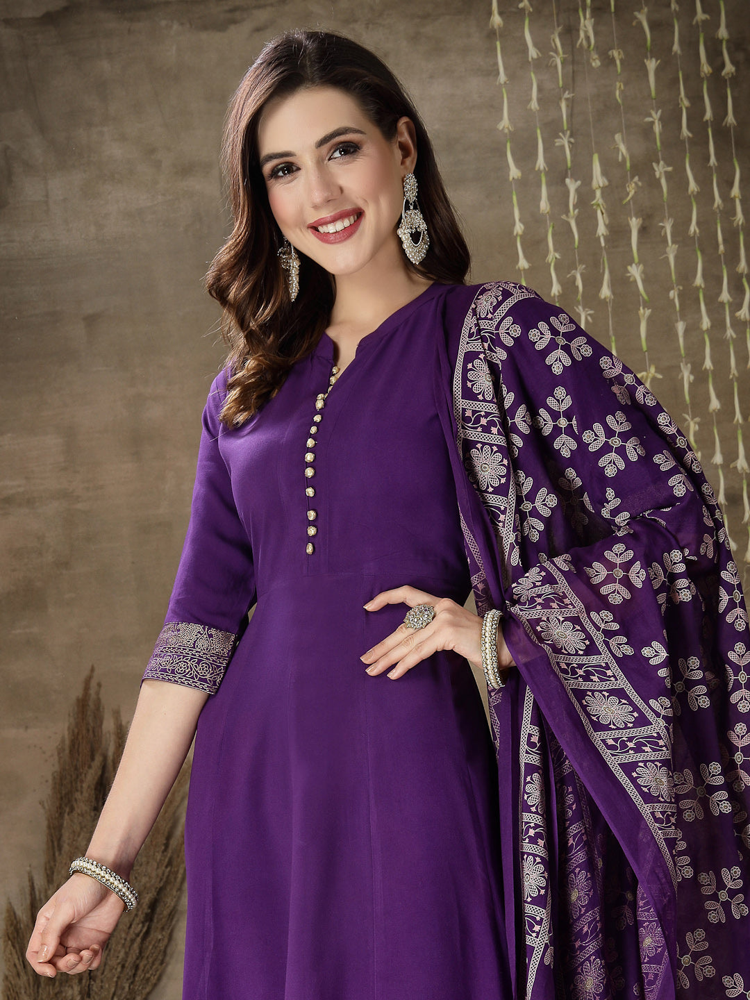 Printed Rayon Anarkali kurta with Dupatta - Image 5