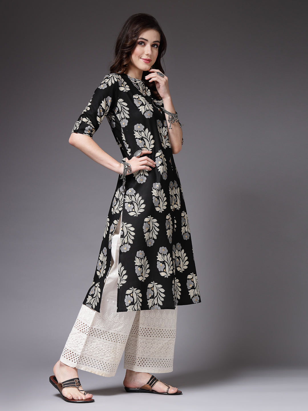 Floral Printed Rayon A-Line Kurta - Image 3