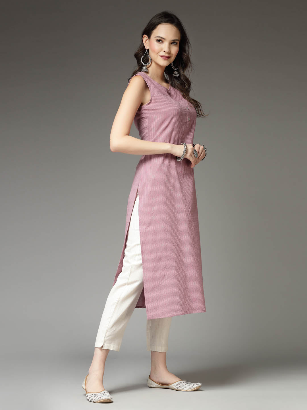 Woven Kantha Cotton Straight Kurta - Image 3