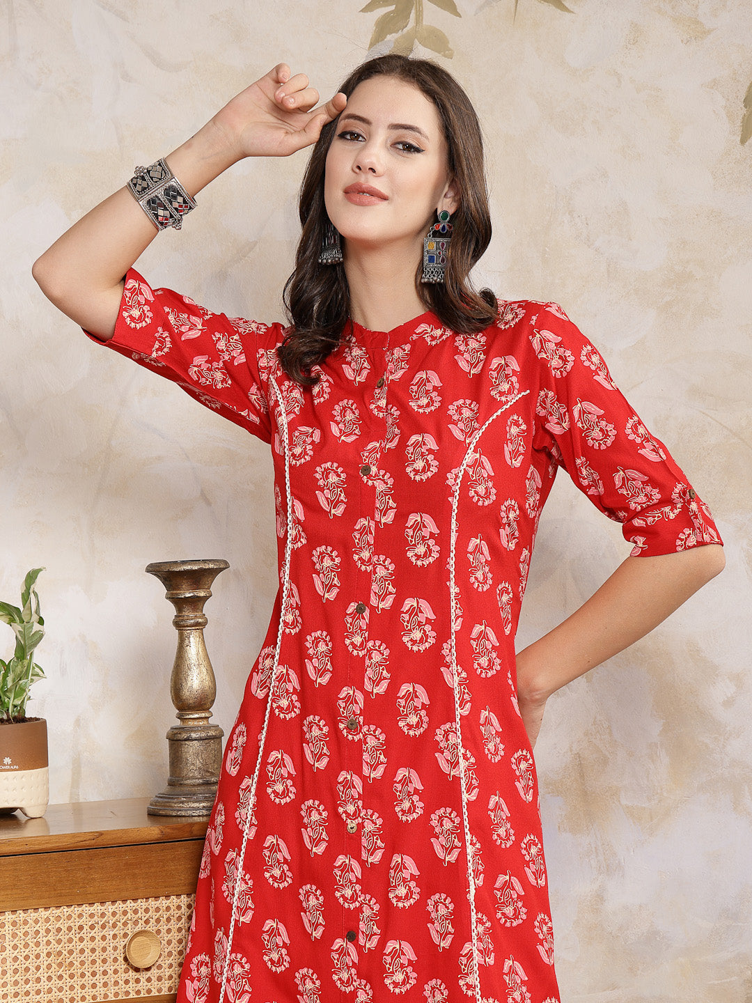 Floral Printed Rayon A-Line Kurta - Image 2