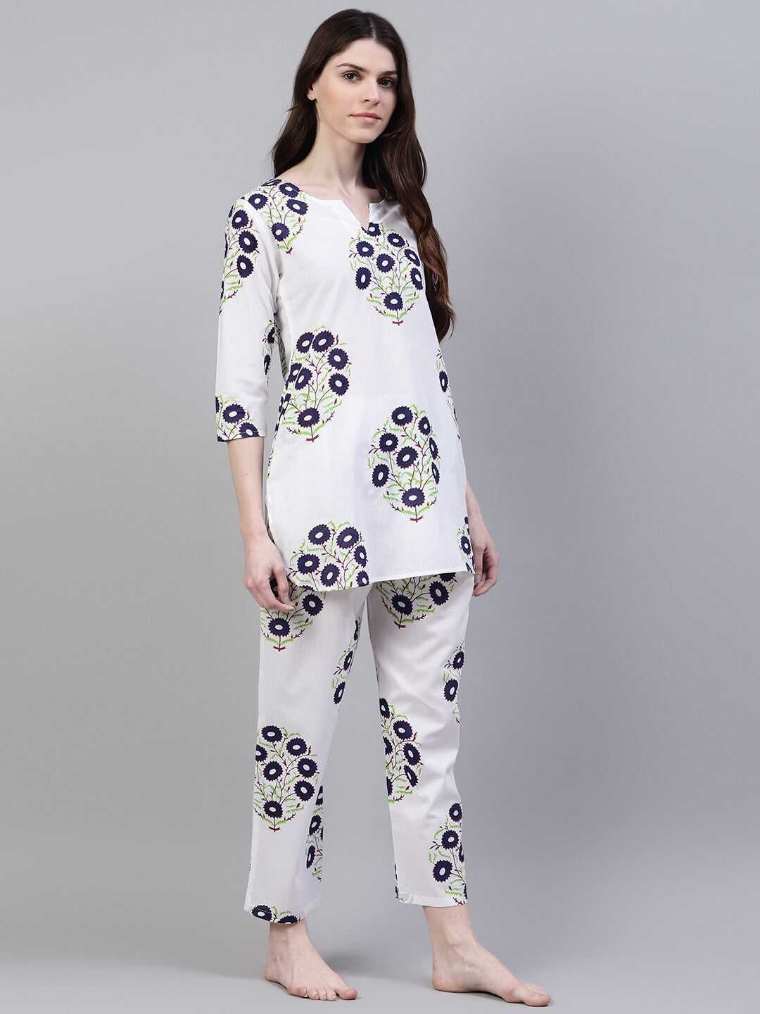 Cotton Floral Print Night Suit Set - Image 4