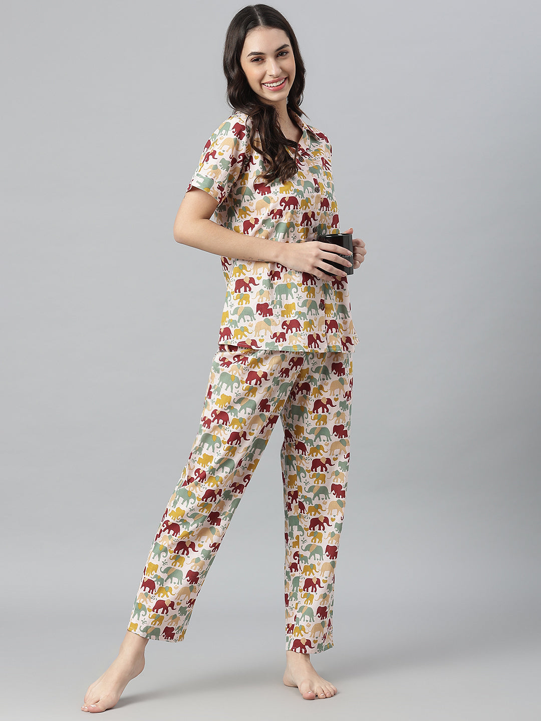 Elephant Printed Cotton Night Suit Set - Image 4