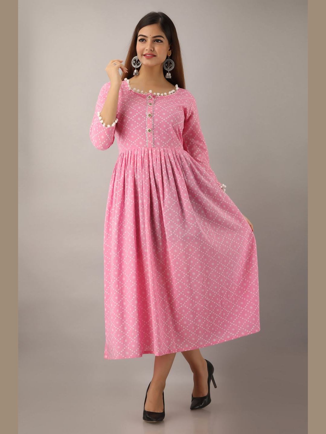 Women Cotton Printed Flared Kurta - Image 4