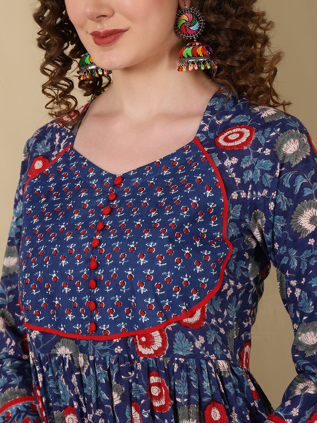 Rayon Printed Ankle Length 3/4 Sleeve Round Neck Tiered Kurta - Image 6