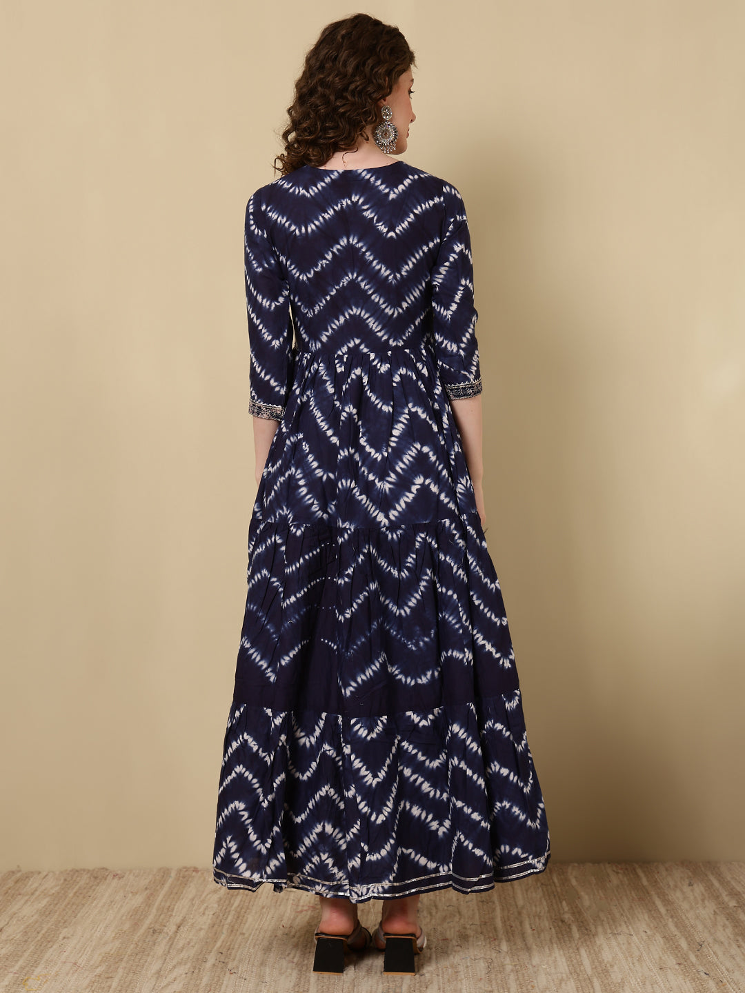 Rayon Printed Ankle Length 3/4 Sleeve V-Neck Alia Cut Tiered Kurta - Image 5