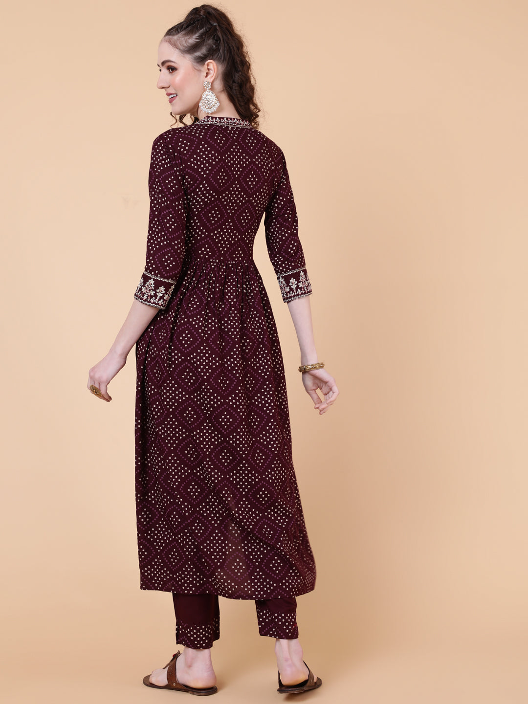 Rayon Calf Length Printed Semi-Flared 3/4 Sleeves Collar Kurta Bottom Set - Image 5