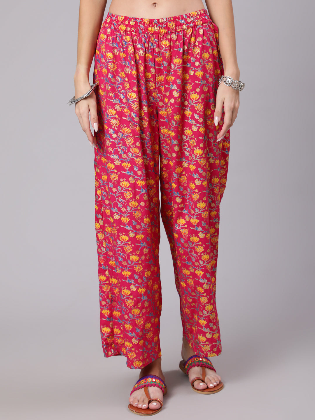 Rayon Calf Length Printed Flared 3/4 Sleeve Round Neck Set - Image 5