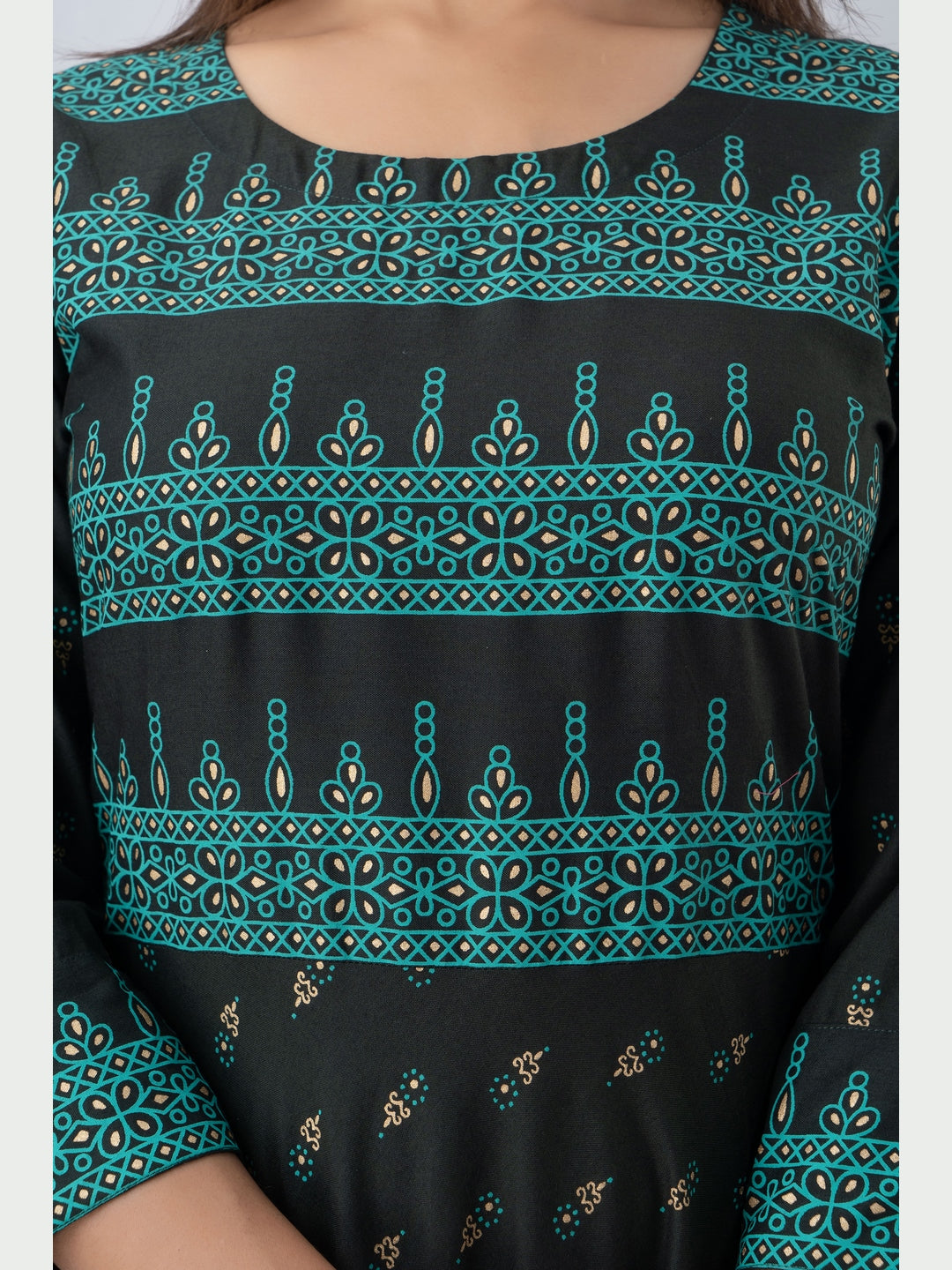 Cotton Printed Round Neck 3/4 Sleeve Flared Ankle Length Kurta - Image 5