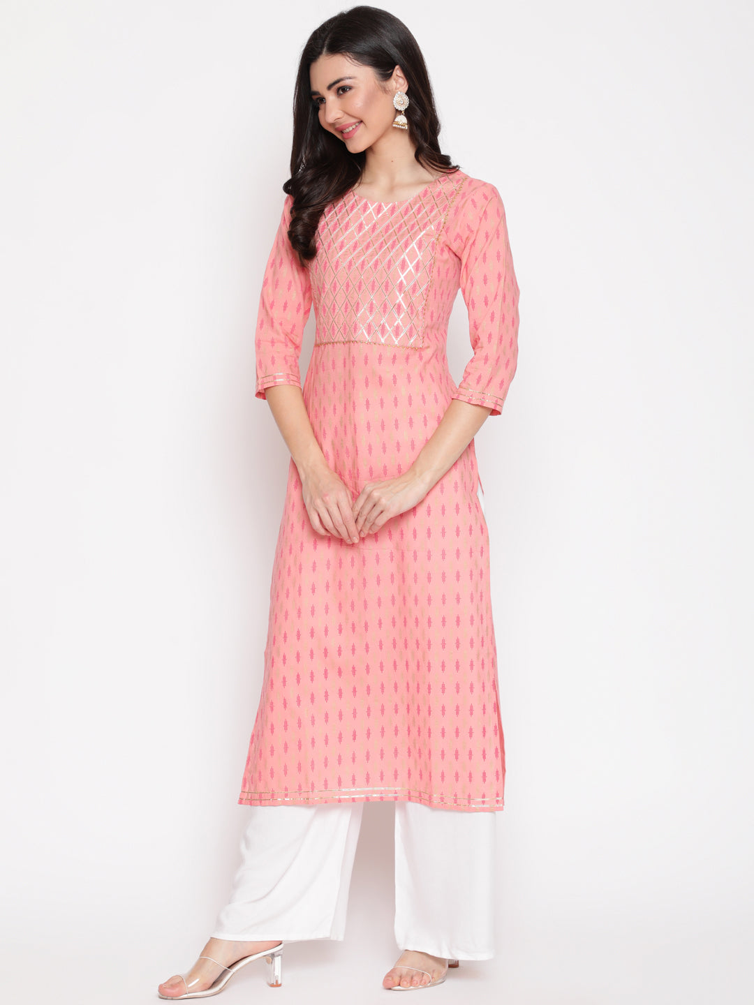 Cotton Printed Round Neck 3/4 Sleeve Straight Calf Length Ethnic Kurta - Image 2