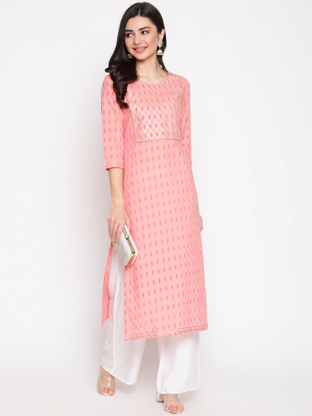 Cotton Printed Round Neck 3/4 Sleeve Straight Calf Length Ethnic Kurta - Image 3