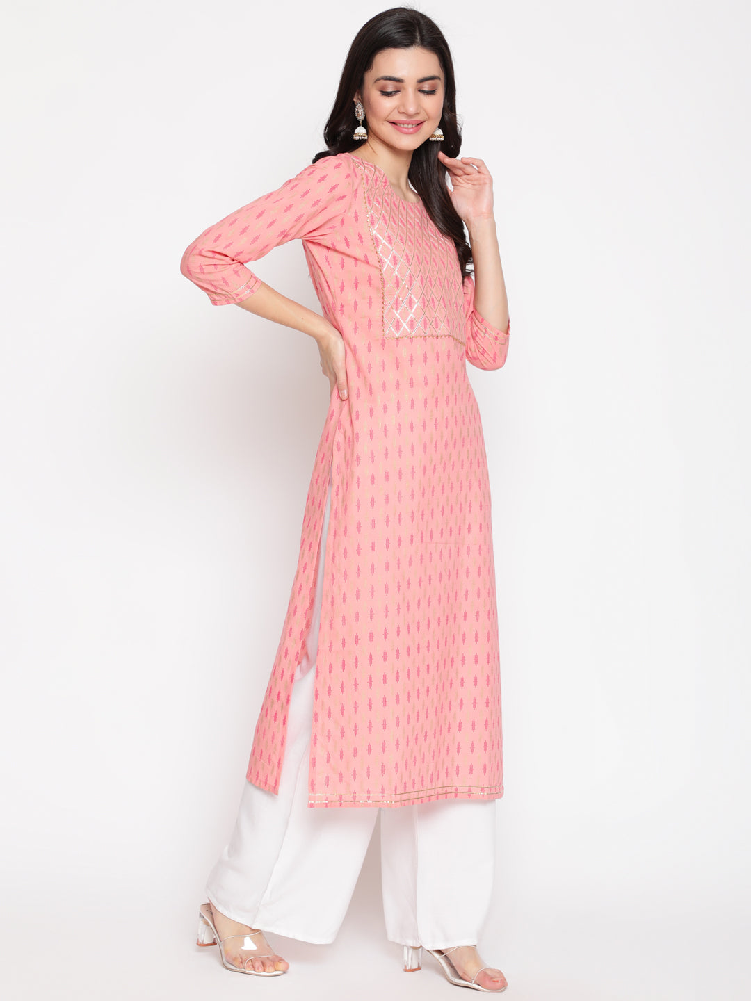Cotton Printed Round Neck 3/4 Sleeve Straight Calf Length Ethnic Kurta - Image 4
