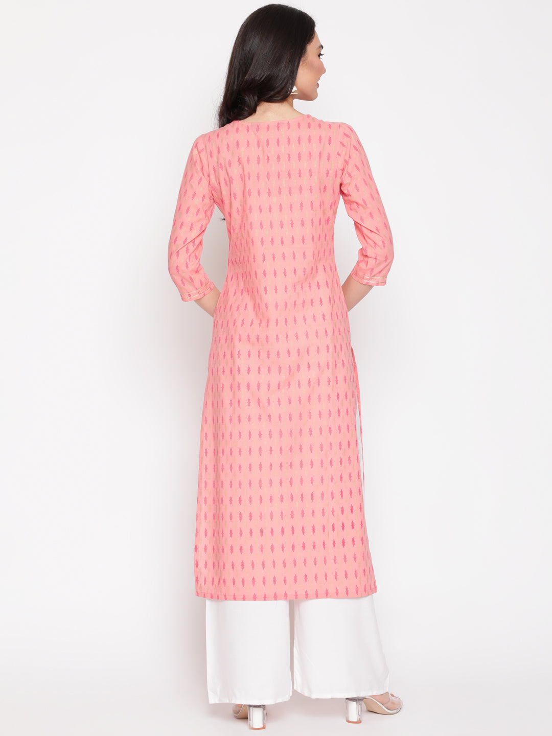 Cotton Printed Round Neck 3/4 Sleeve Straight Calf Length Ethnic Kurta - Image 5