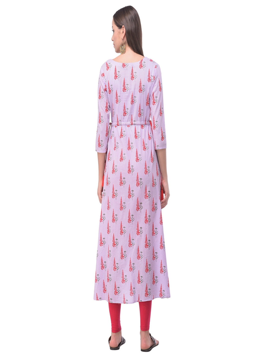 Cotton Printed Round Neck 3/4 Sleeve A-Line Calf Length - Image 2