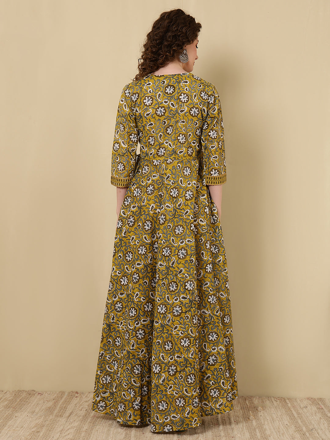 Rayon Printed Ankle Length 3/4 Sleeve V-Neck Angrakha Kurta - Image 6