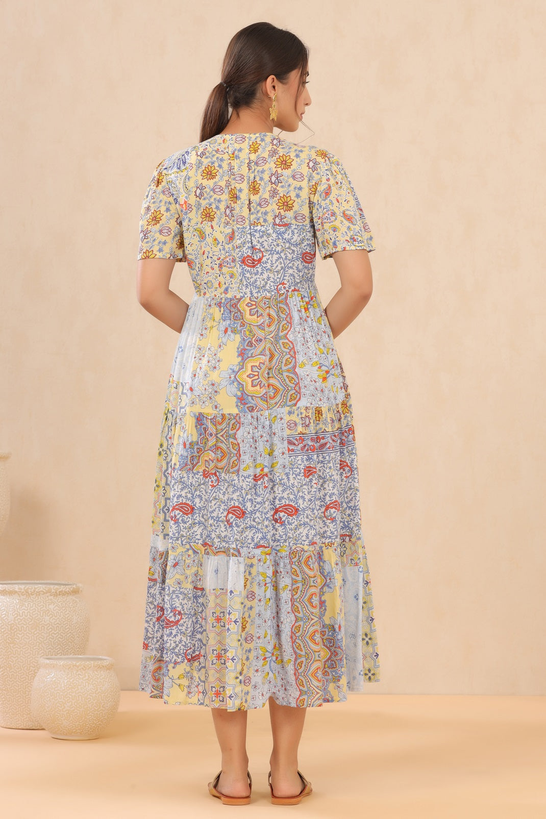 Yellow Modal Viscose Printed Tiered Dress - Image 3