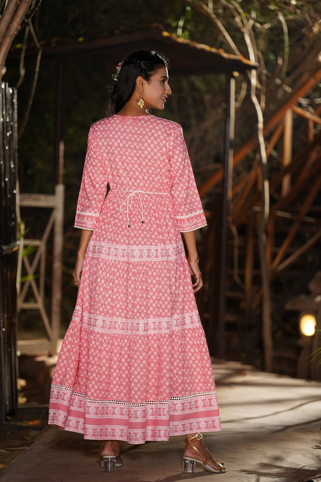 Pink Rayon Printed Tiered Dress - Image 3